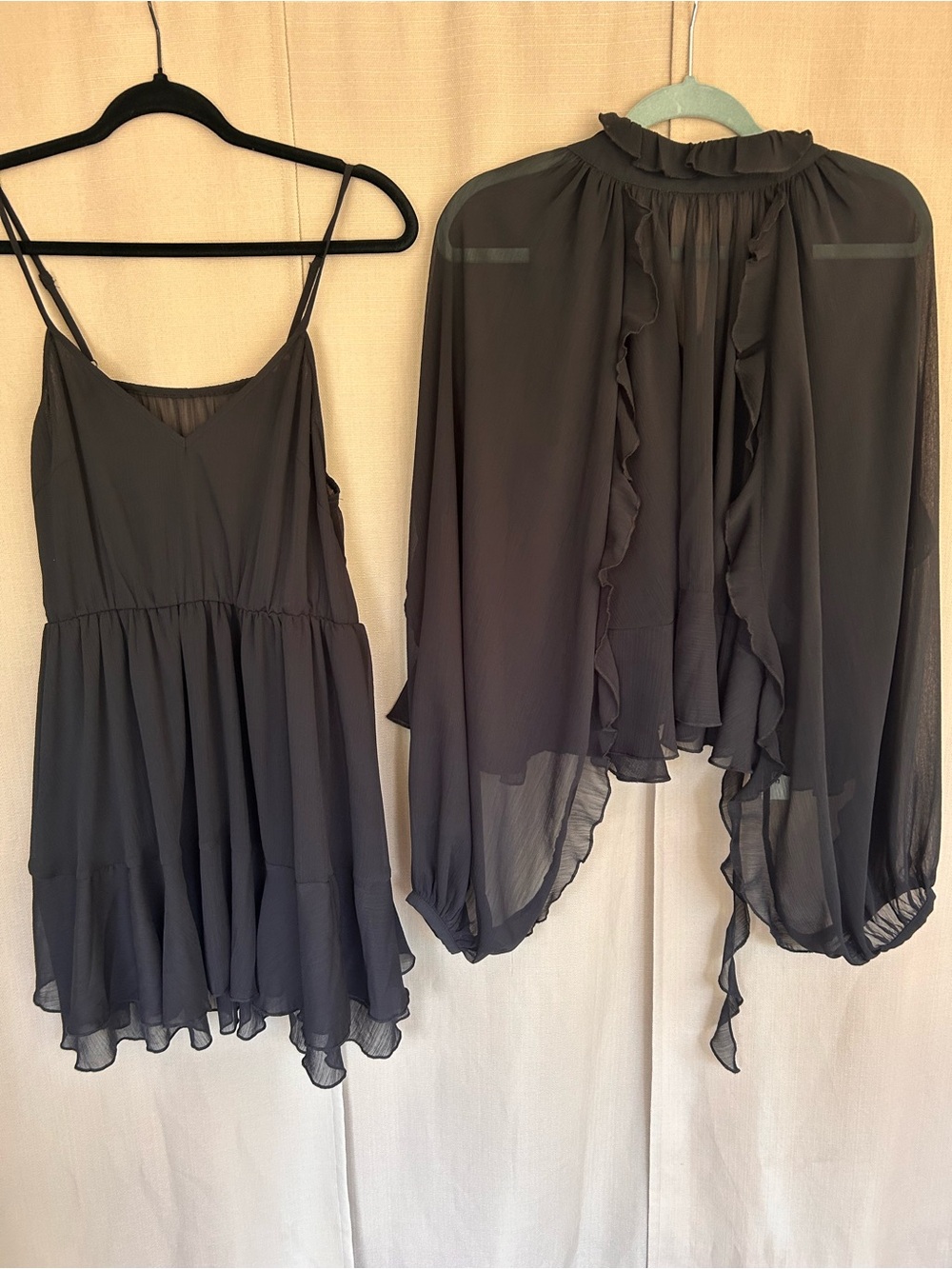 Commense Black Tiered Ruffle Chiffon Mini Dress Set with Liner - Picture 2 of 8